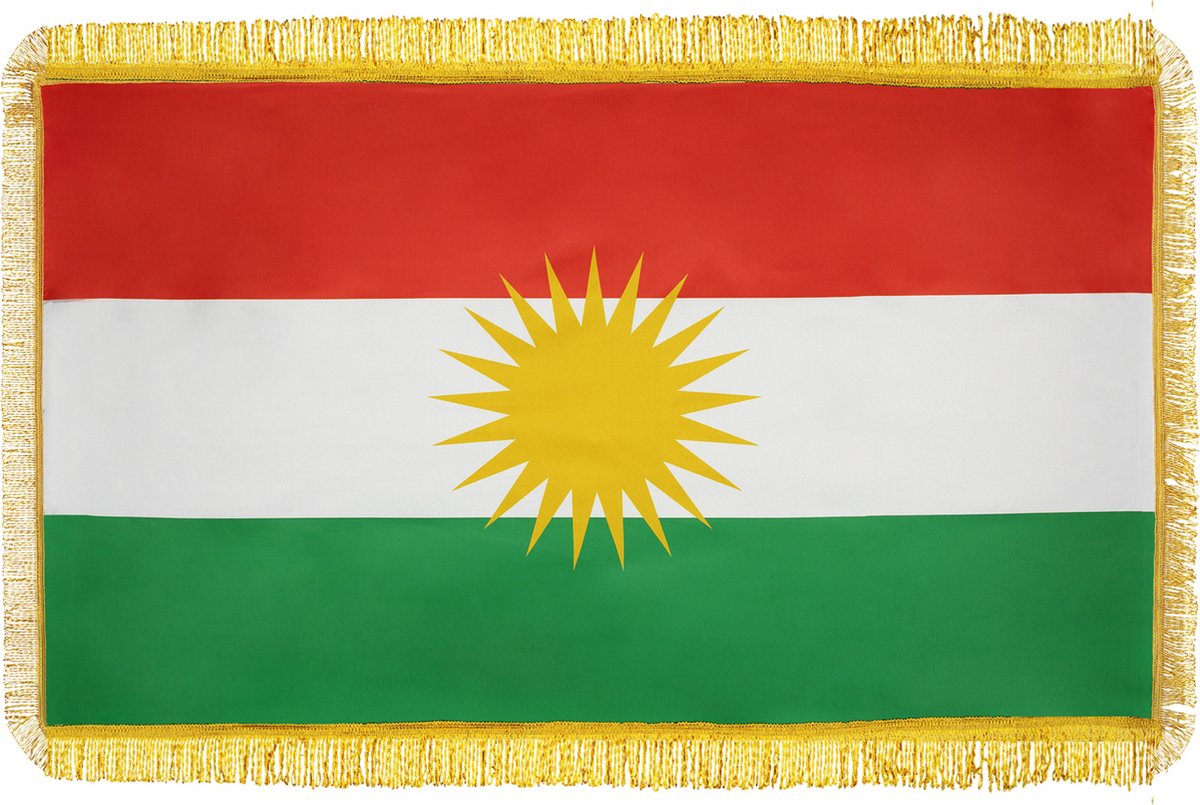 Koerdistan vlag | Gouden rand | 145cm * 85cm | Kurdistan vlag